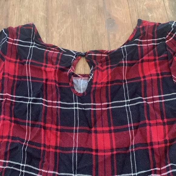 Red & Black Plaid A-Line Grunge Dress Keyhole Back 3/4 Sleeve Baby Doll - Picture 7 of 7